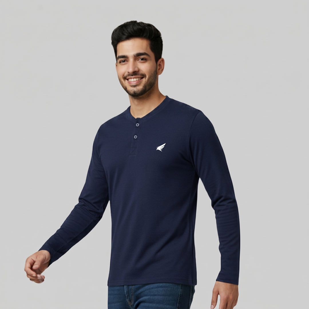 Men Solid Long Sleeve Henley Premium T-Shirt