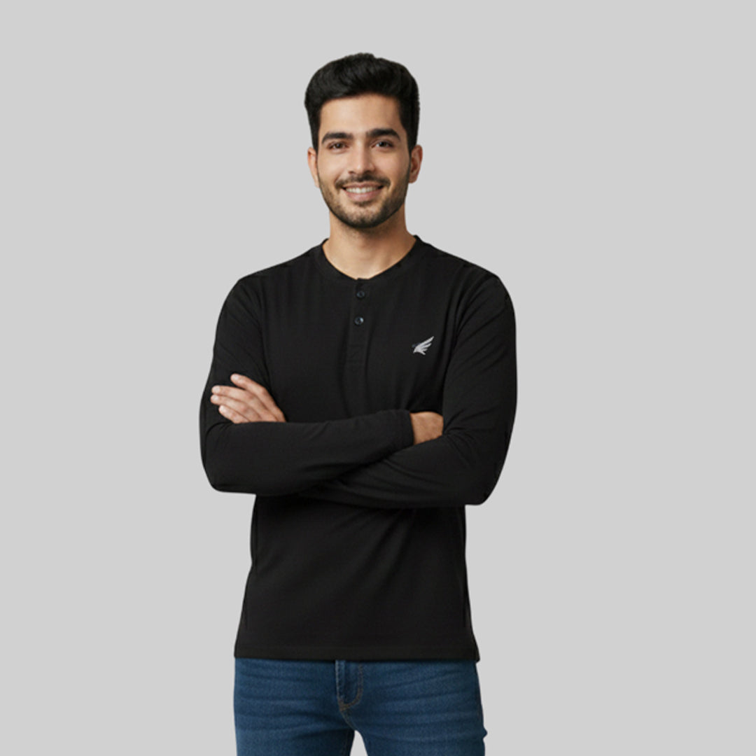 Men Solid Long Sleeve Henley Premium T-Shirt