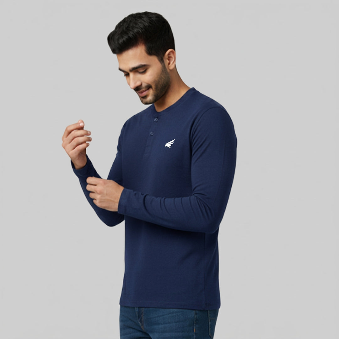 Men Solid Long Sleeve Henley Premium T-Shirt