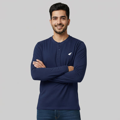 Men Solid Long Sleeve Henley Premium T-Shirt