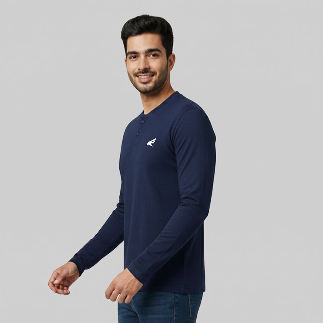 Men Solid Long Sleeve Henley Premium T-Shirt