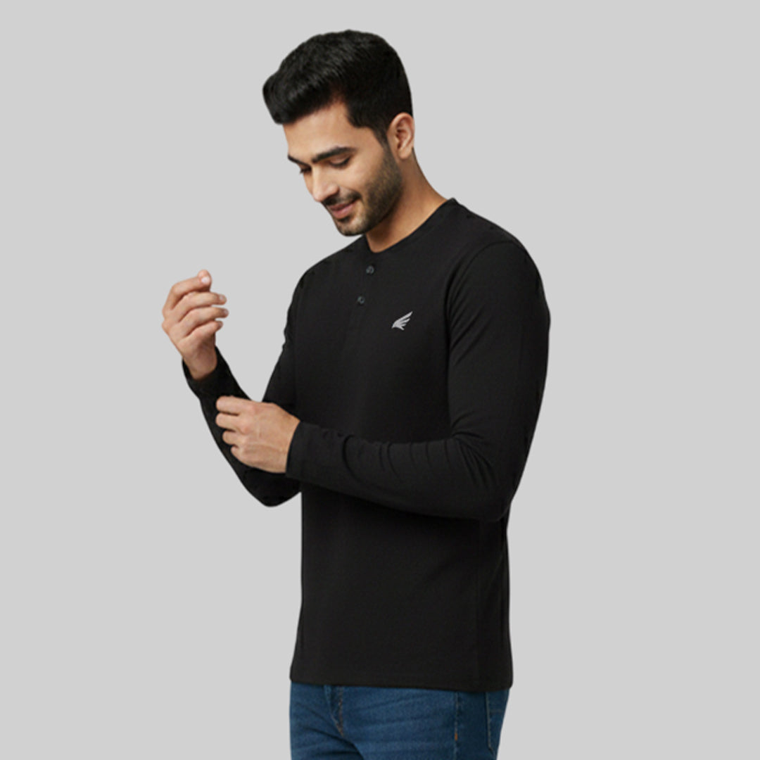 Men Solid Long Sleeve Henley Premium T-Shirt