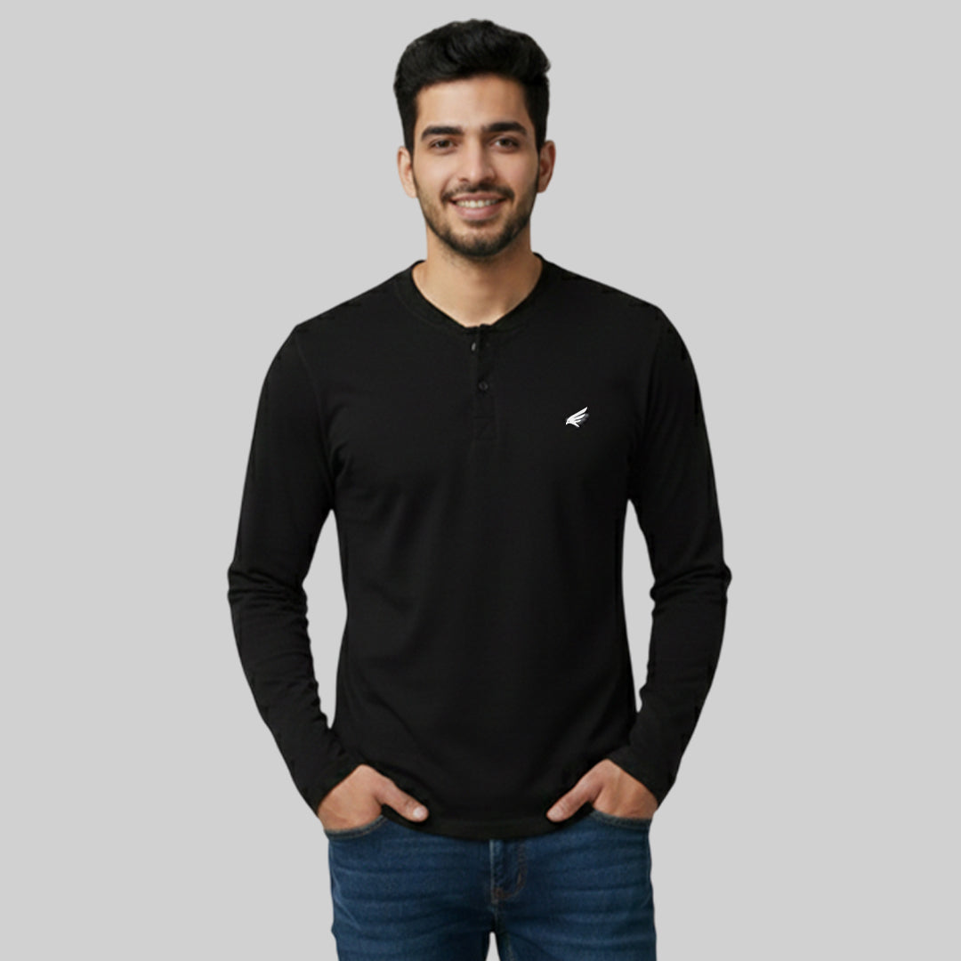 Men Solid Long Sleeve Henley Premium T-Shirt