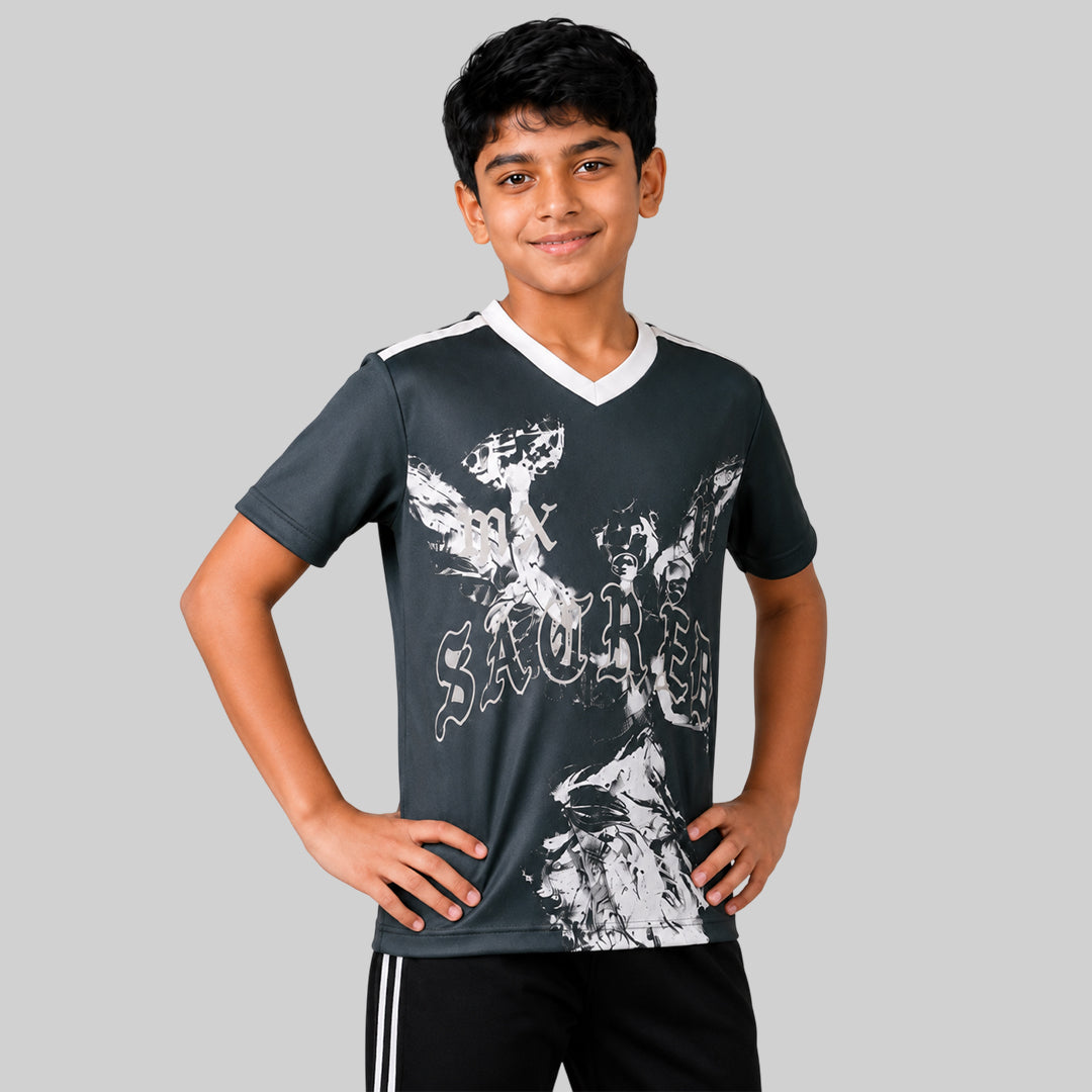 Kids Graphic Print Sports T-Shirt – Quick-Dry Athletic V-Neck Jersey
