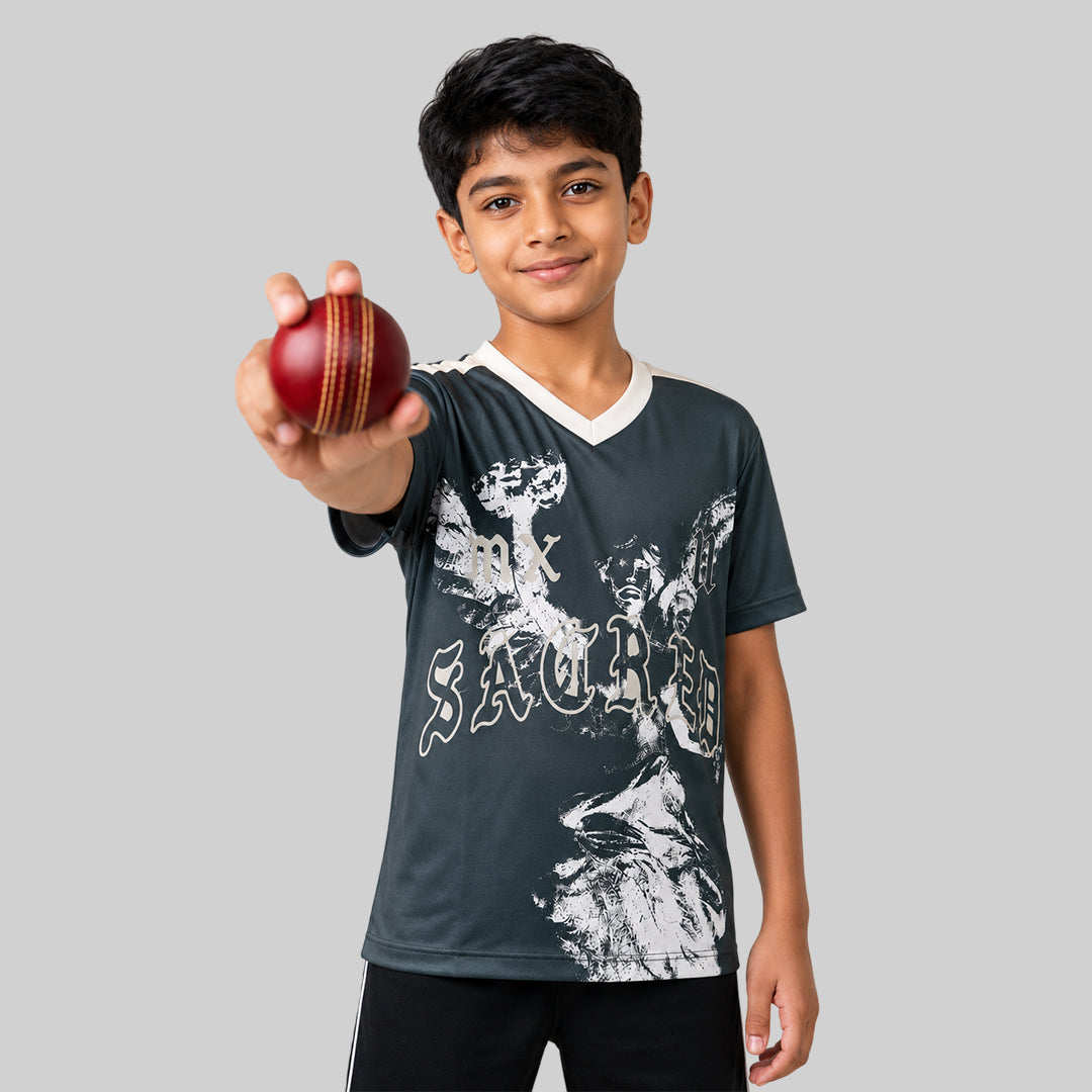 Kids Graphic Print Sports T-Shirt – Quick-Dry Athletic V-Neck Jersey