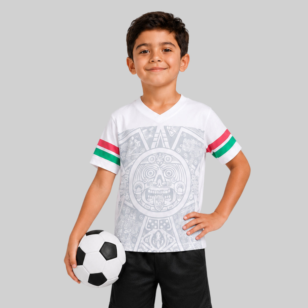 Kids White  Jersey | V-Neck Half Sleeve Sports T-Shirt | Lightweight Micro Polyester | Regular Fit