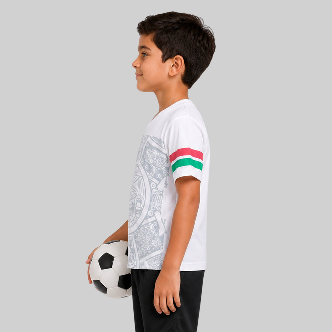 Kids White  Jersey | V-Neck Half Sleeve Sports T-Shirt | Lightweight Micro Polyester | Regular Fit