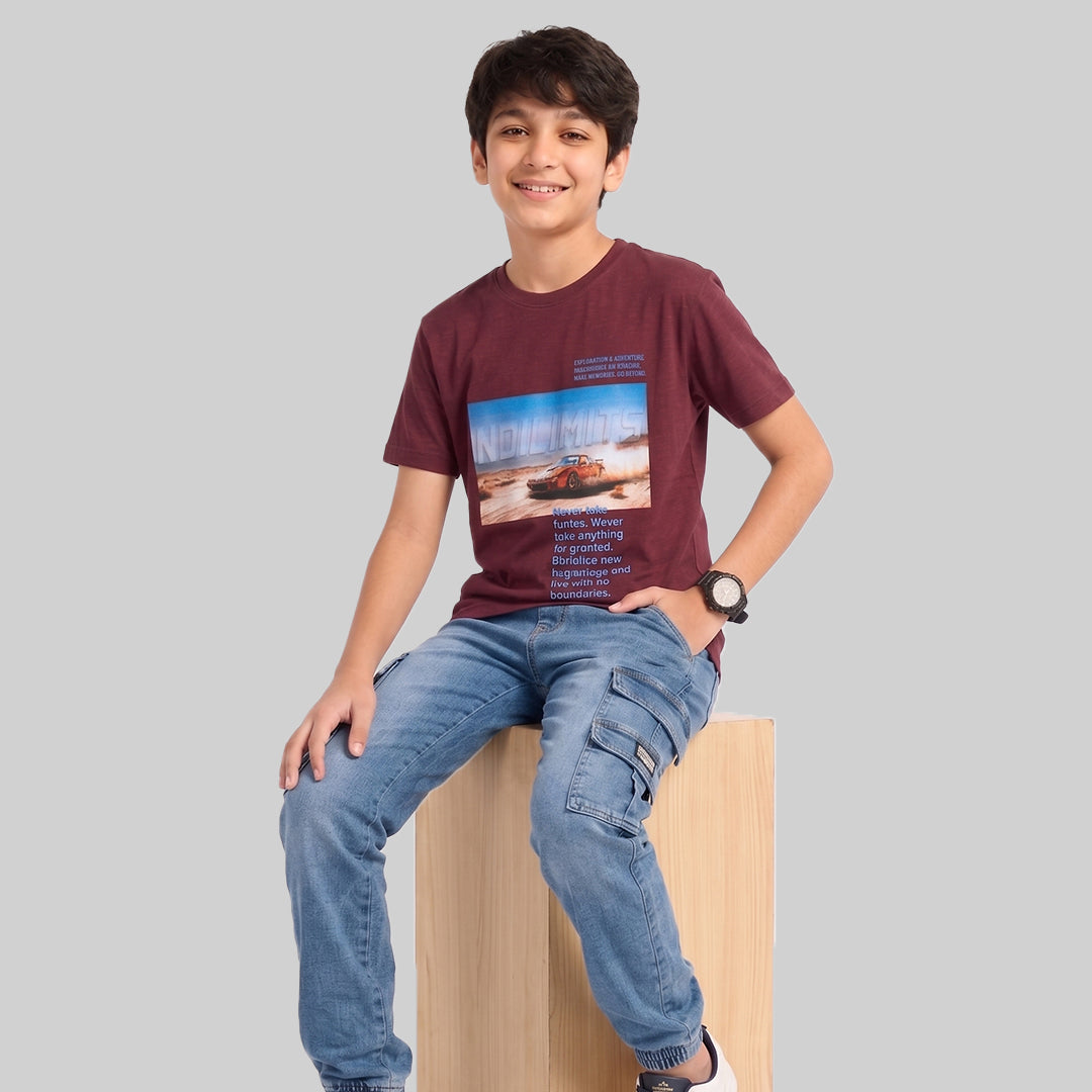 Kids Trendy NO LIMITS Printed Micro Polyester Casual T-Shirt