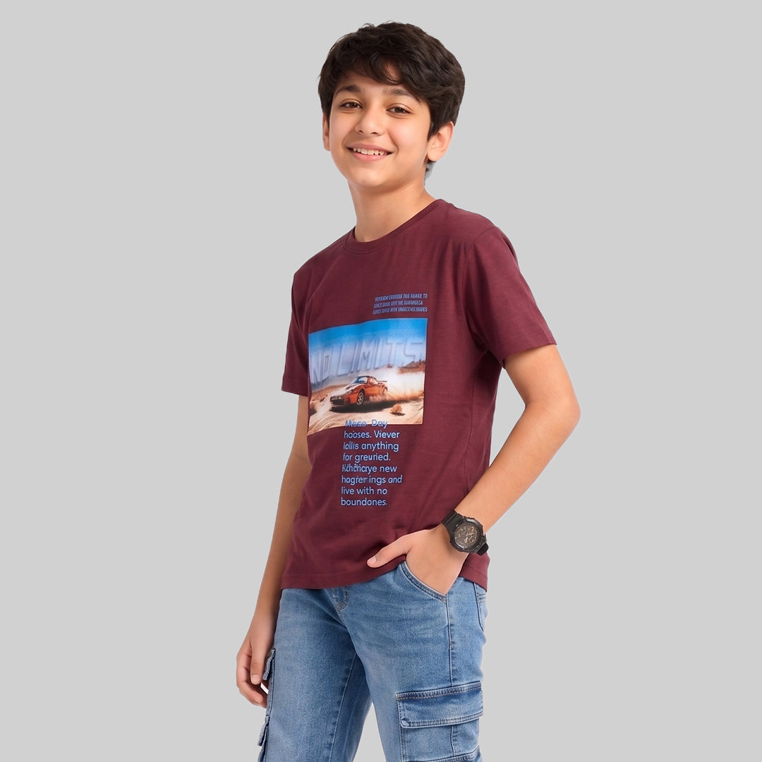 Kids Trendy NO LIMITS Printed Micro Polyester Casual T-Shirt