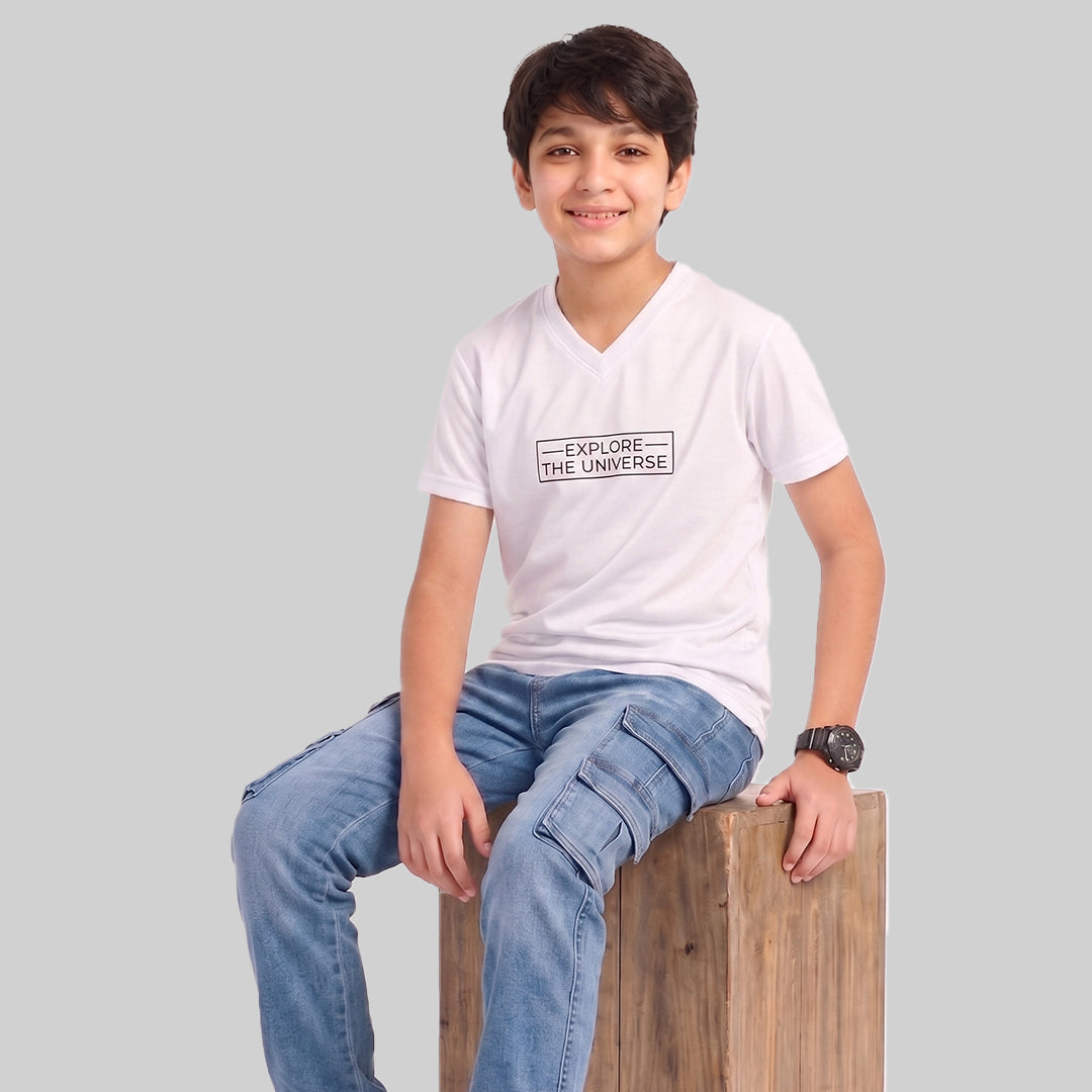 Kids Space Theme Graphic Printed T-Shirt ISRO Astronaut Print V-Neck Half Sleeve Tee