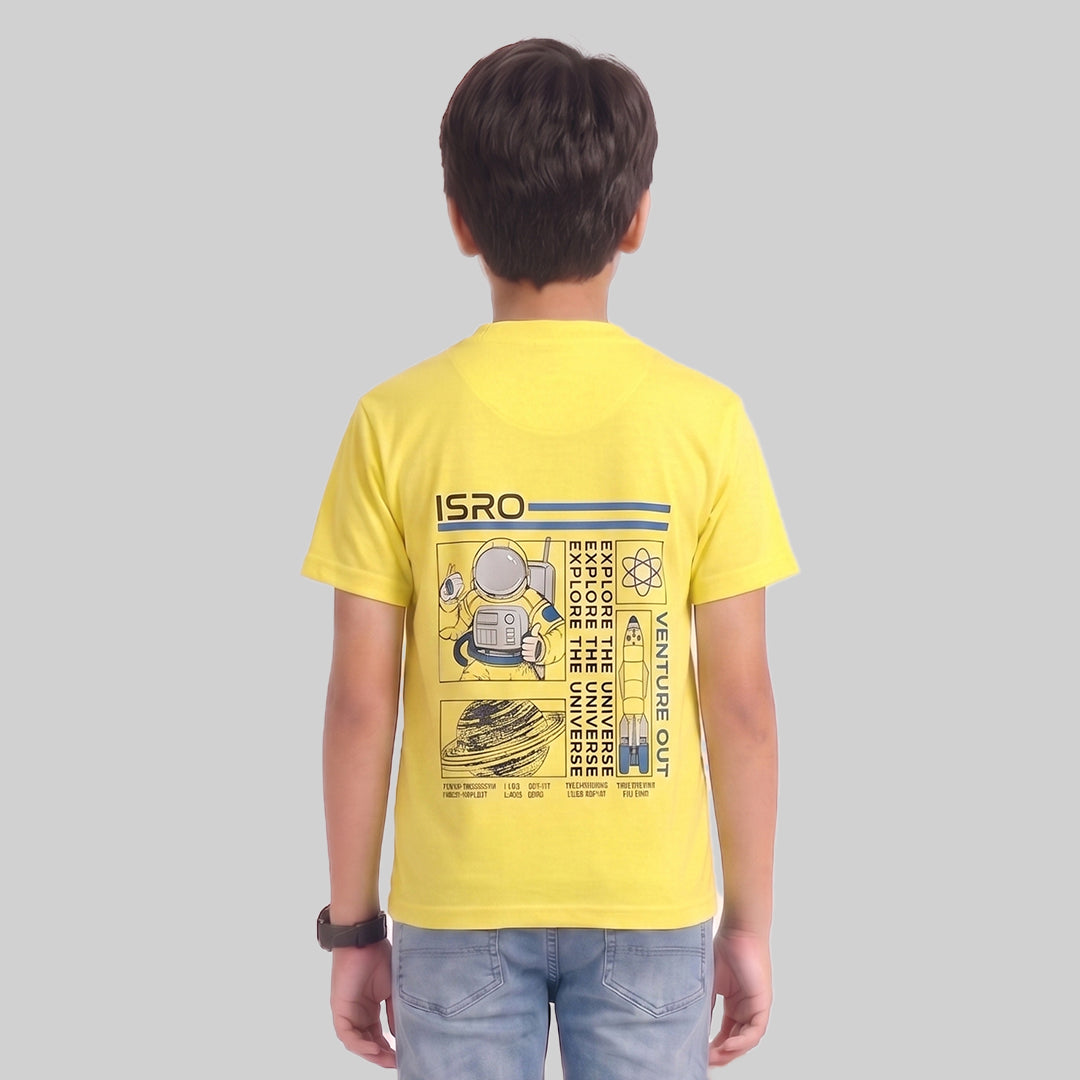 Kids Space Theme Graphic Printed T-Shirt ISRO Astronaut Print V-Neck Half Sleeve Tee