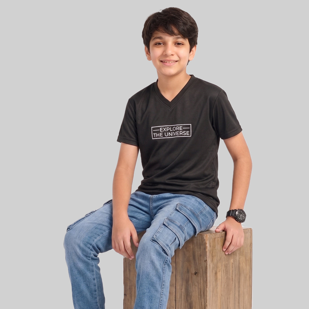 Kids Space Theme Graphic Printed T-Shirt ISRO Astronaut Print V-Neck Half Sleeve Tee