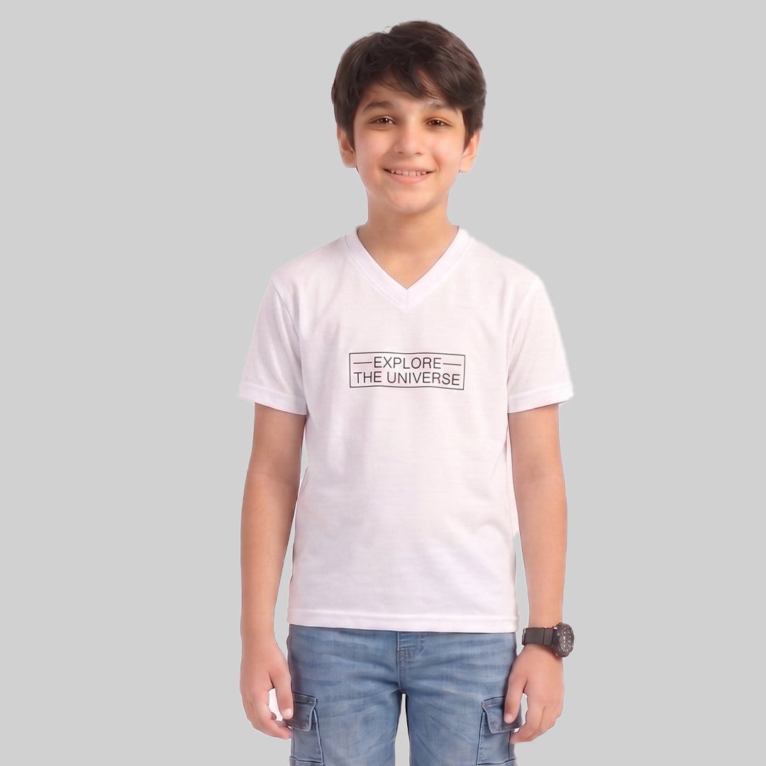 Kids Space Theme Graphic Printed T-Shirt ISRO Astronaut Print V-Neck Half Sleeve Tee