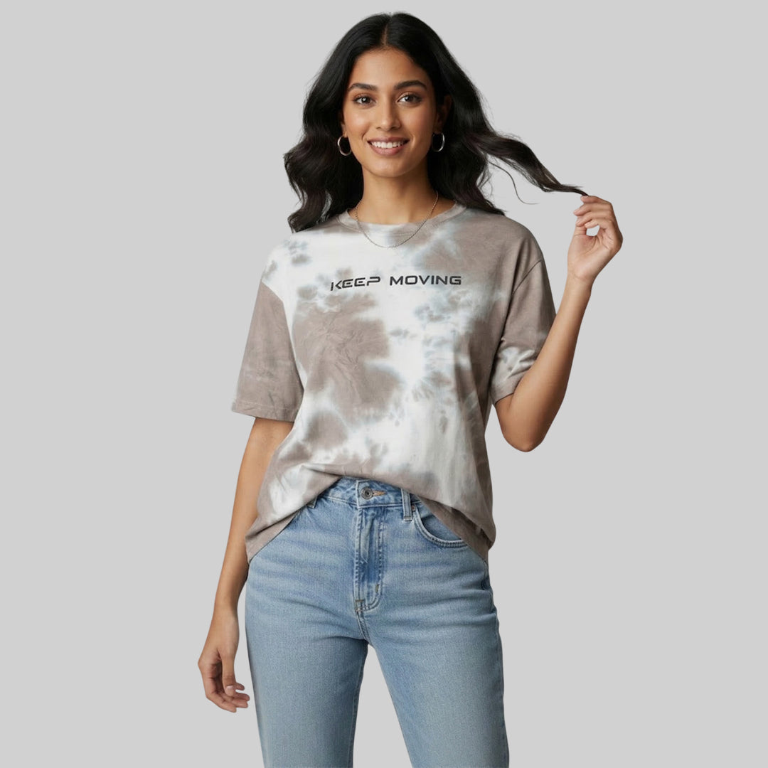 Women Jacquard Boxy Fit Round Neck T-Shirt ELASTO+ Stretch Fit Breathable Soft Casual Wear