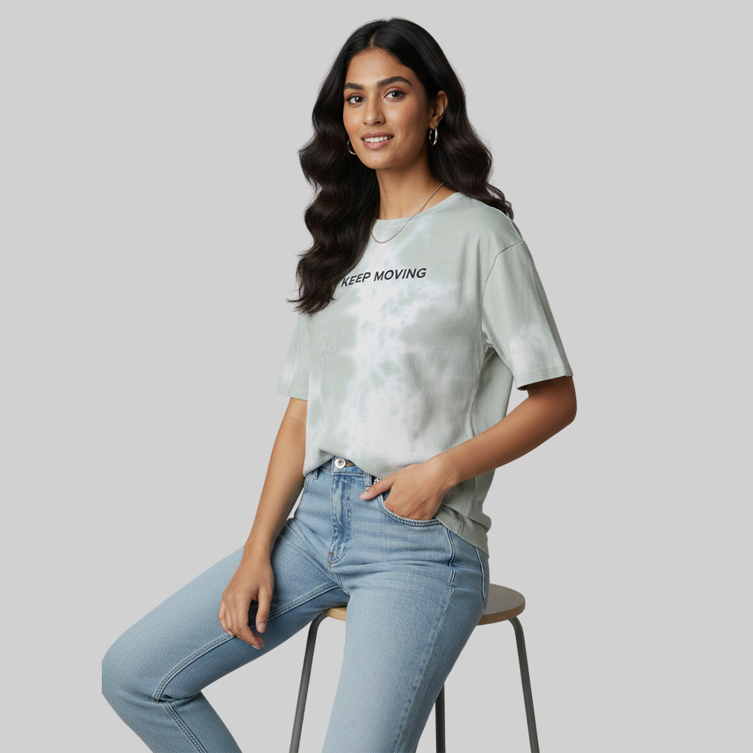 Women Jacquard Boxy Fit Round Neck T-Shirt ELASTO+ Stretch Fit Breathable Soft Casual Wear