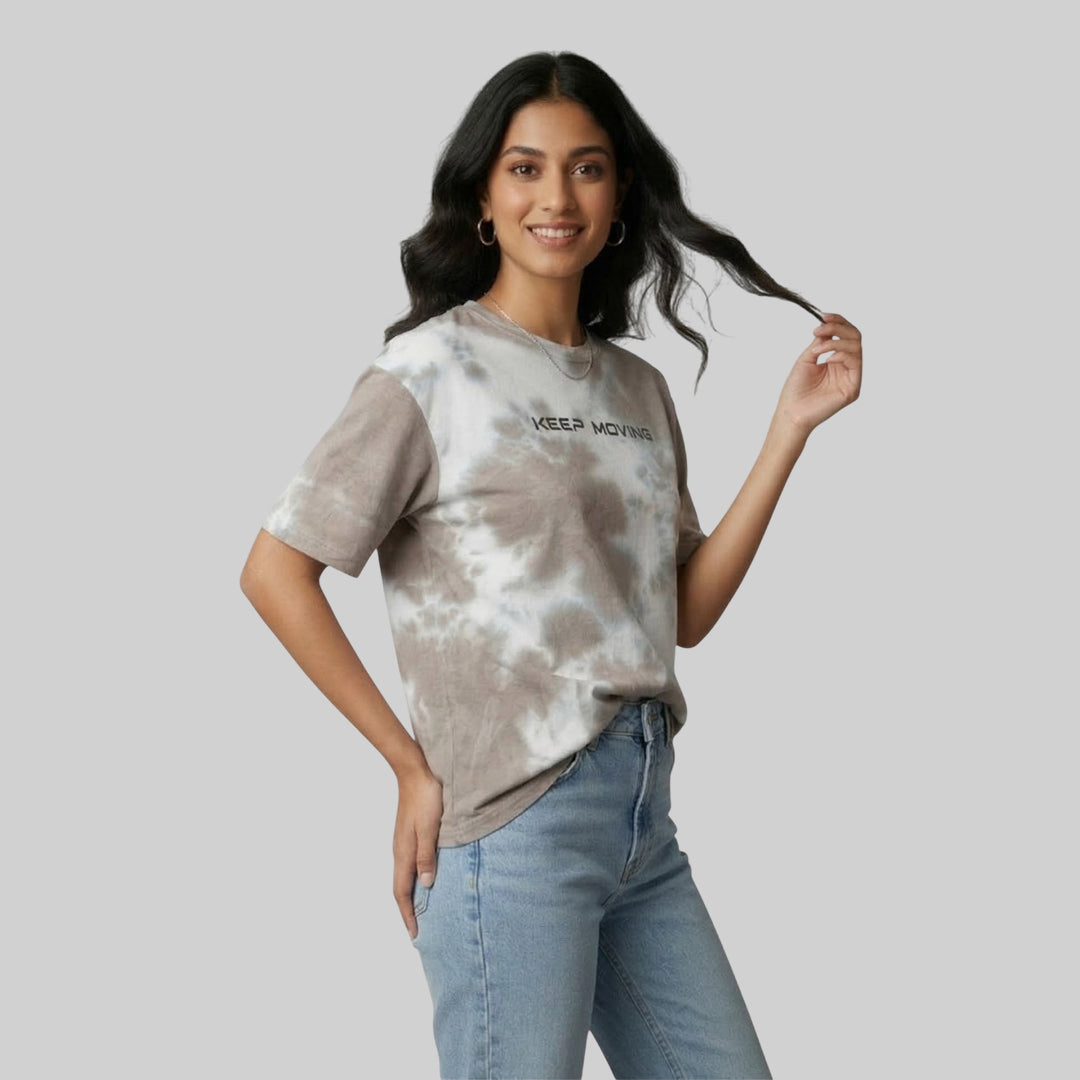 Women Jacquard Boxy Fit Round Neck T-Shirt ELASTO+ Stretch Fit Breathable Soft Casual Wear