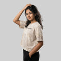 Women Jacquard Boxy Fit Round Neck T-Shirt ELASTO+ Stretch Fit Breathable Soft Casual Wear