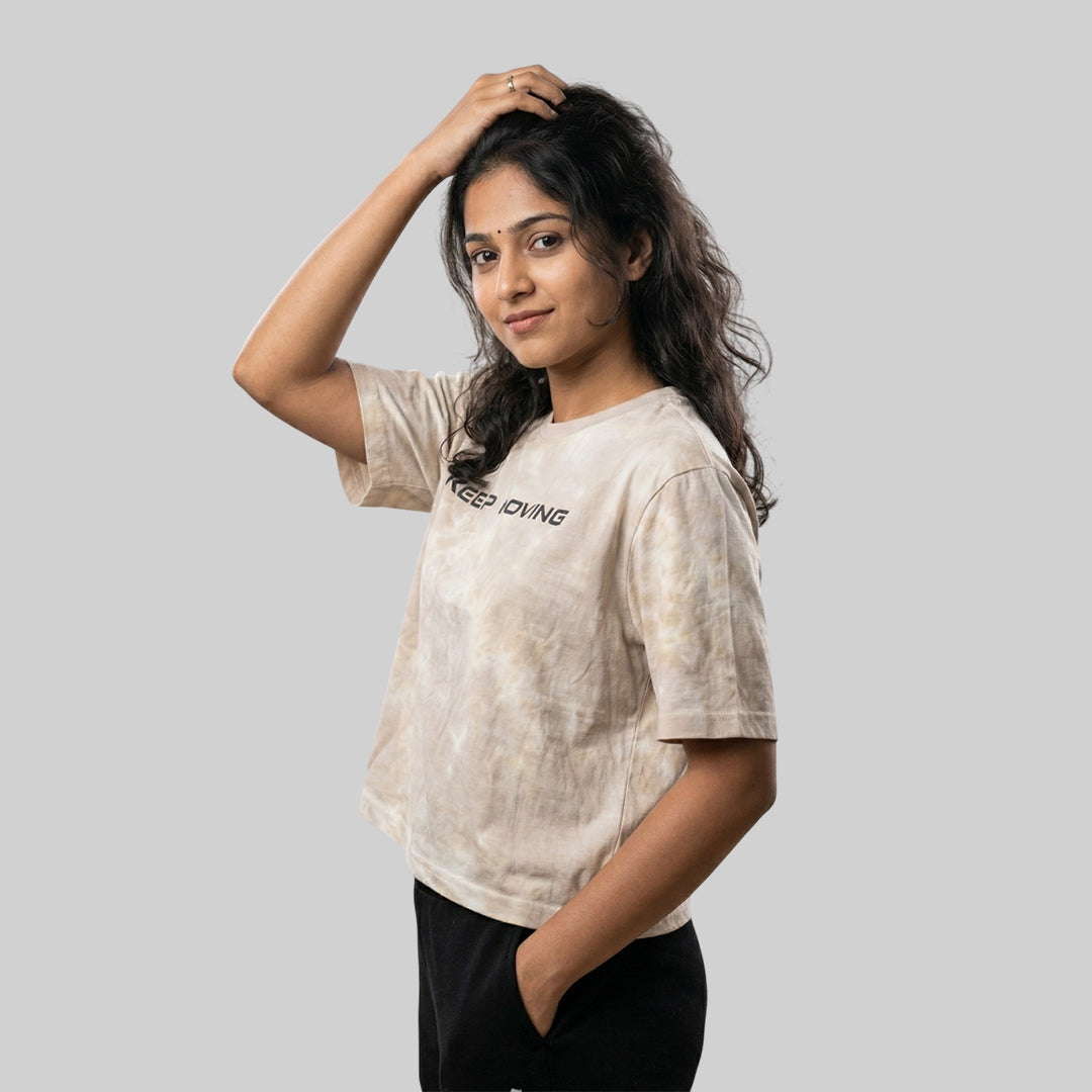 Women Jacquard Boxy Fit Round Neck T-Shirt ELASTO+ Stretch Fit Breathable Soft Casual Wear