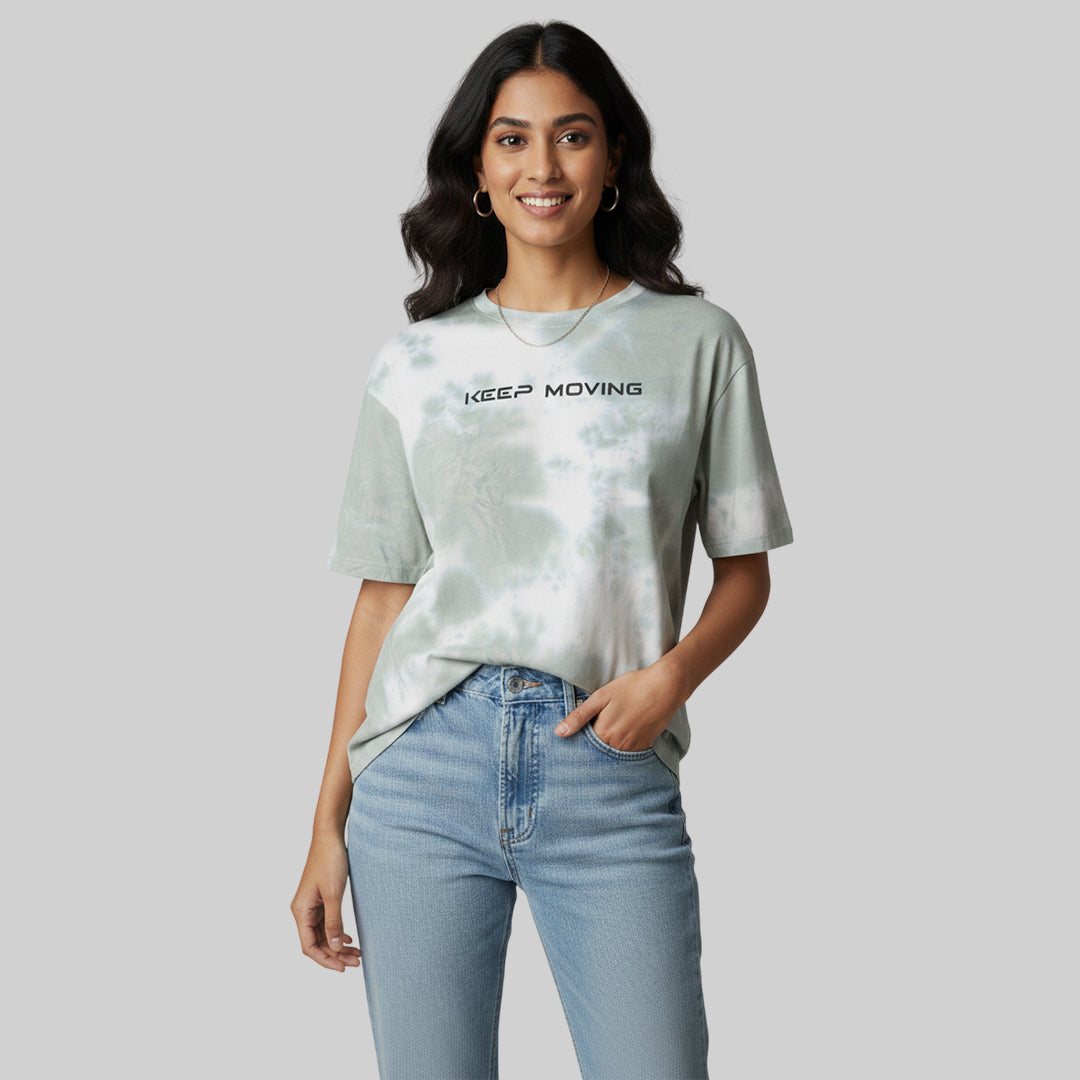 Women Jacquard Boxy Fit Round Neck T-Shirt ELASTO+ Stretch Fit Breathable Soft Casual Wear