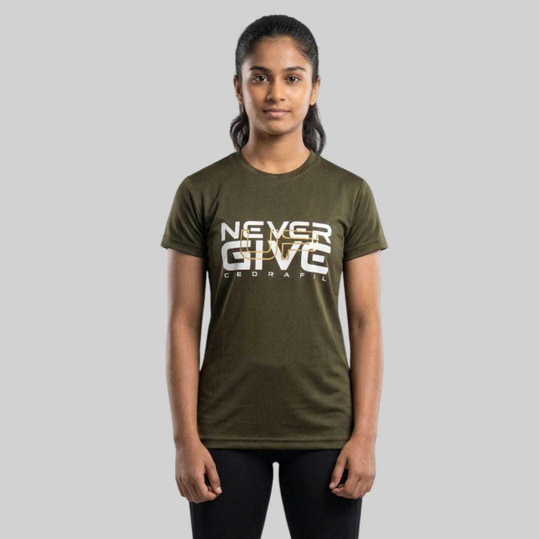 Women Typography Print Sports T-Shirt ELASTO+ Stretch Fit Breathable Gym Tee