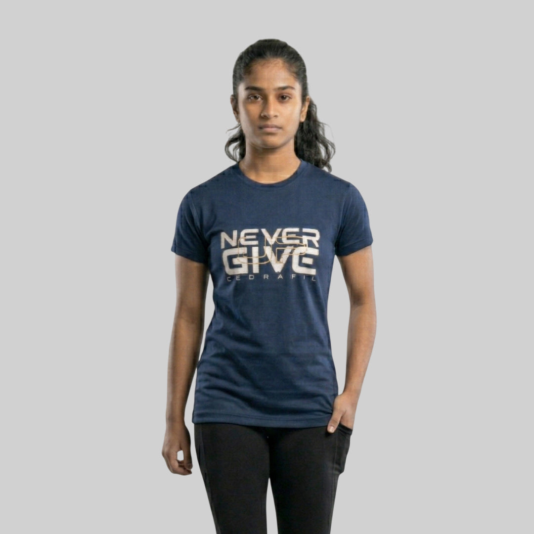 Women Typography Print Sports T-Shirt ELASTO+ Stretch Fit Breathable Gym Tee