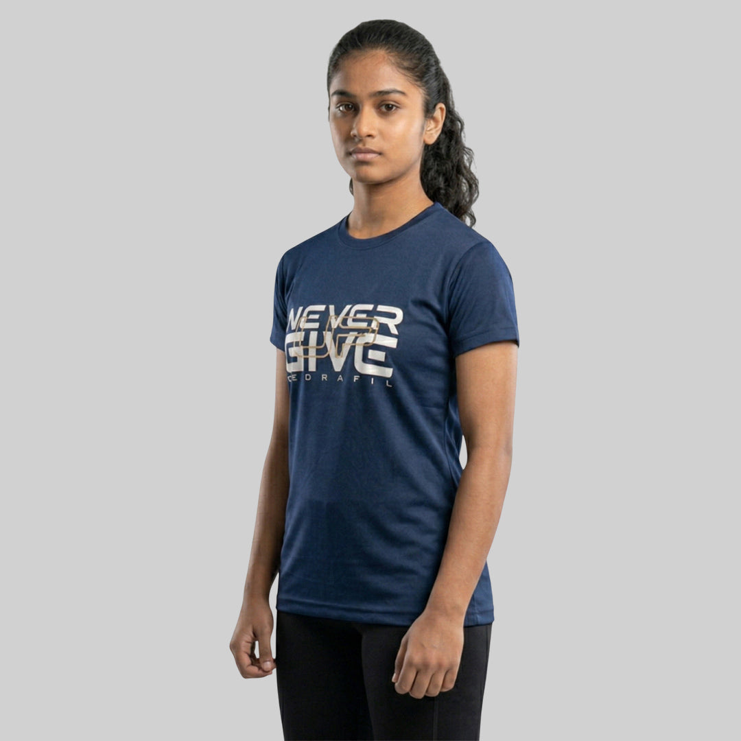 Women Typography Print Sports T-Shirt ELASTO+ Stretch Fit Breathable Gym Tee