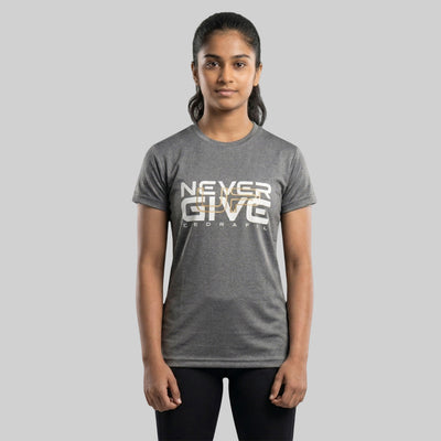 Women Typography Print Sports T-Shirt ELASTO+ Stretch Fit Breathable Gym Tee