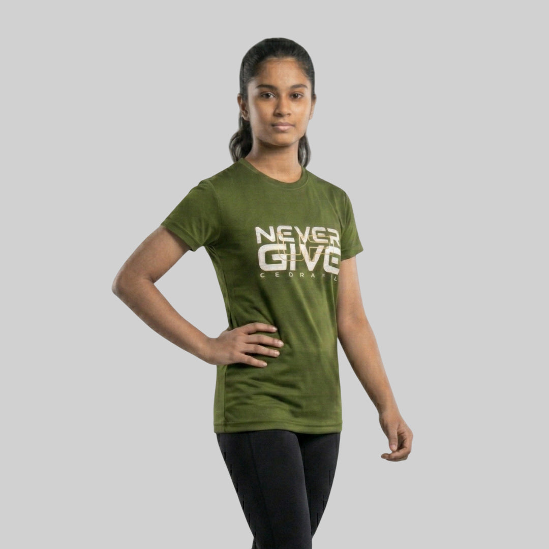 Women Typography Print Sports T-Shirt ELASTO+ Stretch Fit Breathable Gym Tee