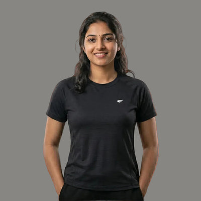 Women Solid Sports T-Shirt ELASTO+ Stretch Fit Breathable Gym Tee