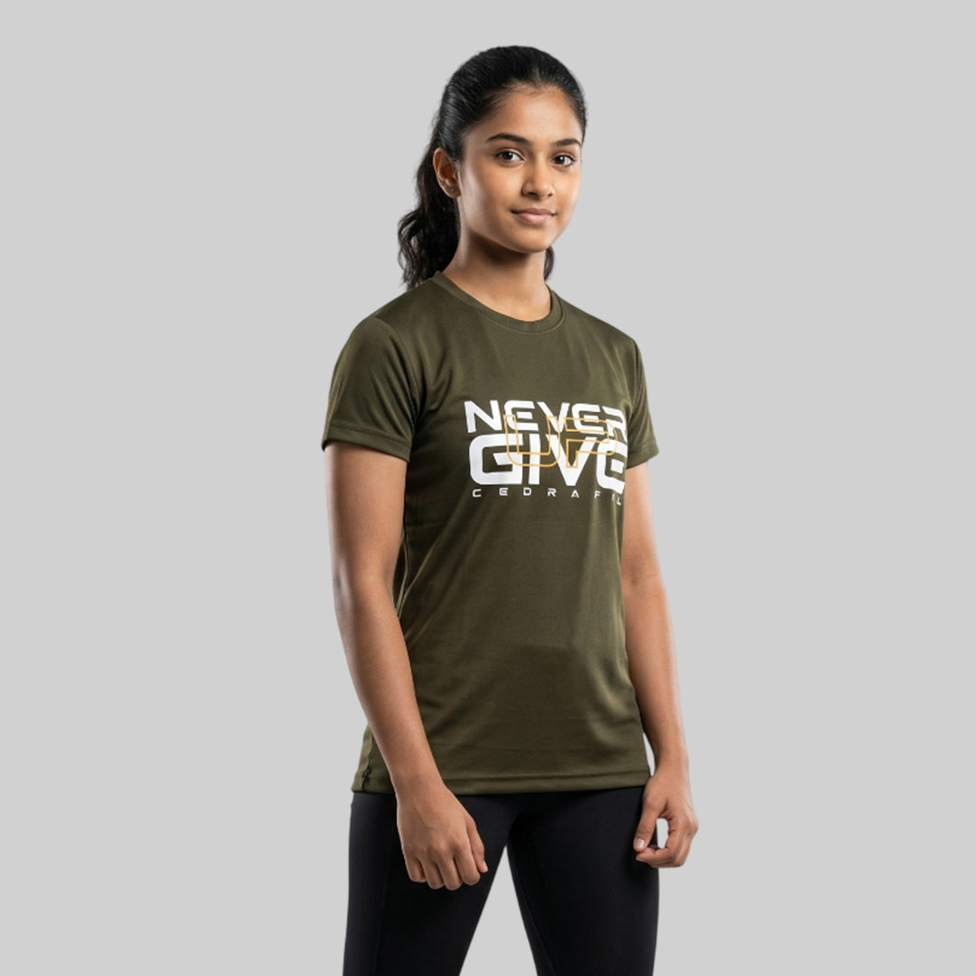 Women Typography Print Sports T-Shirt ELASTO+ Stretch Fit Breathable Gym Tee