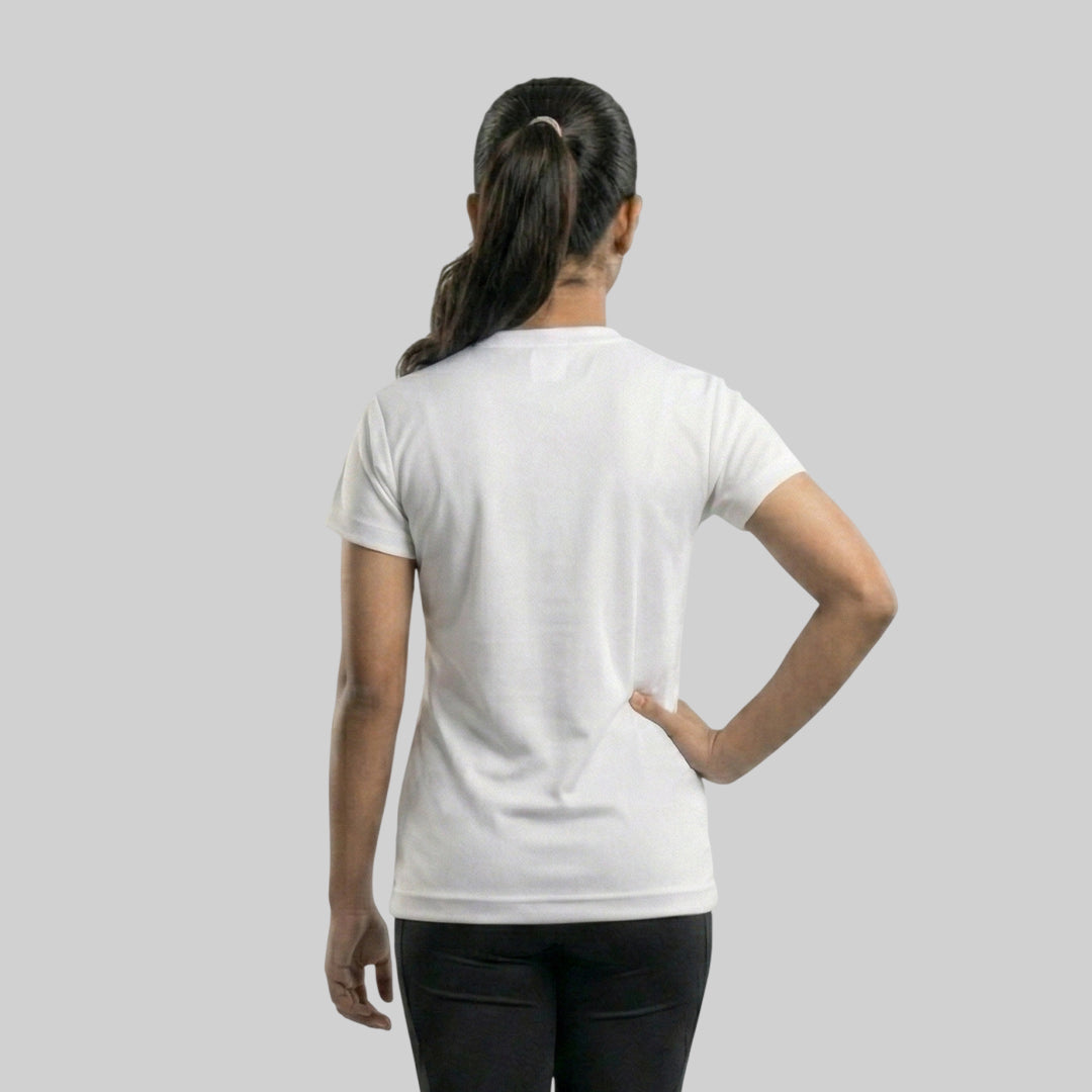 Women Typography Print Sports T-Shirt ELASTO+ Stretch Fit Breathable Gym Tee