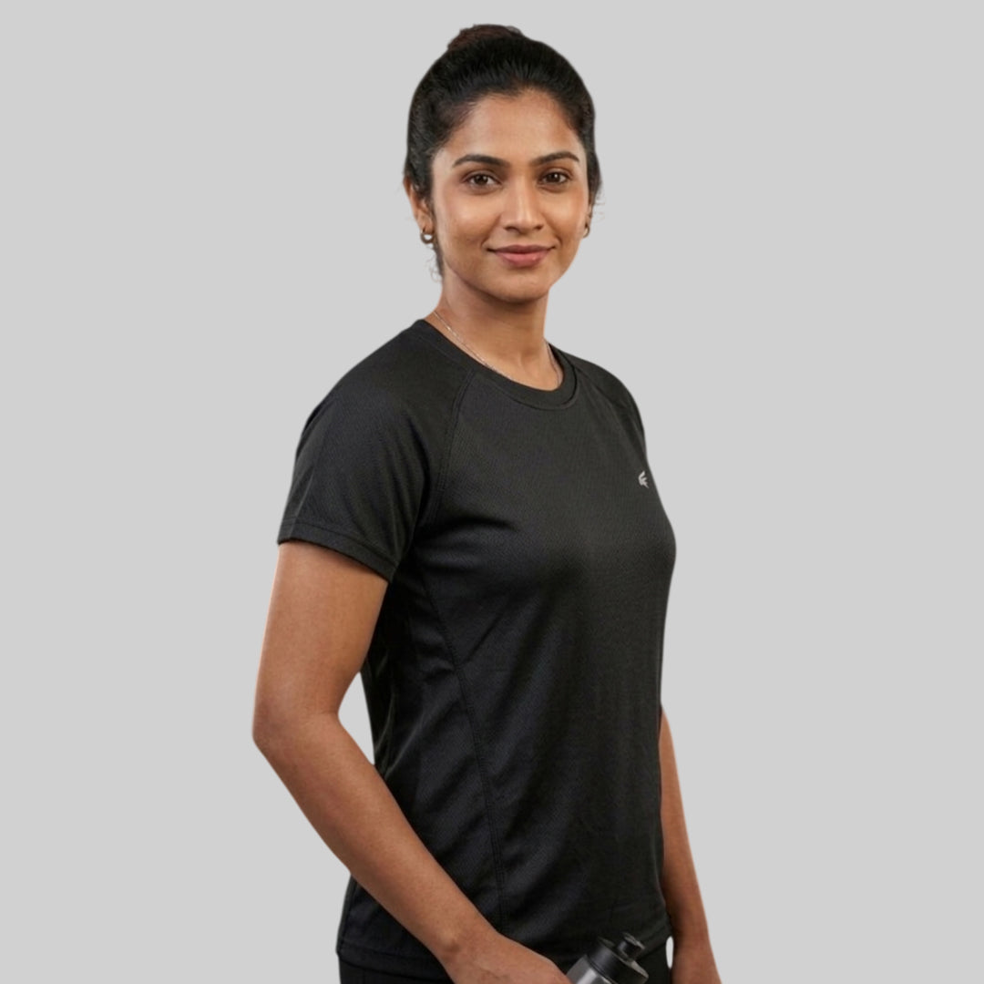 Women Solid Slim Fit Crew Neck T-Shirt ELASTO+ Stretch Fit Breathable Soft Casual Wear