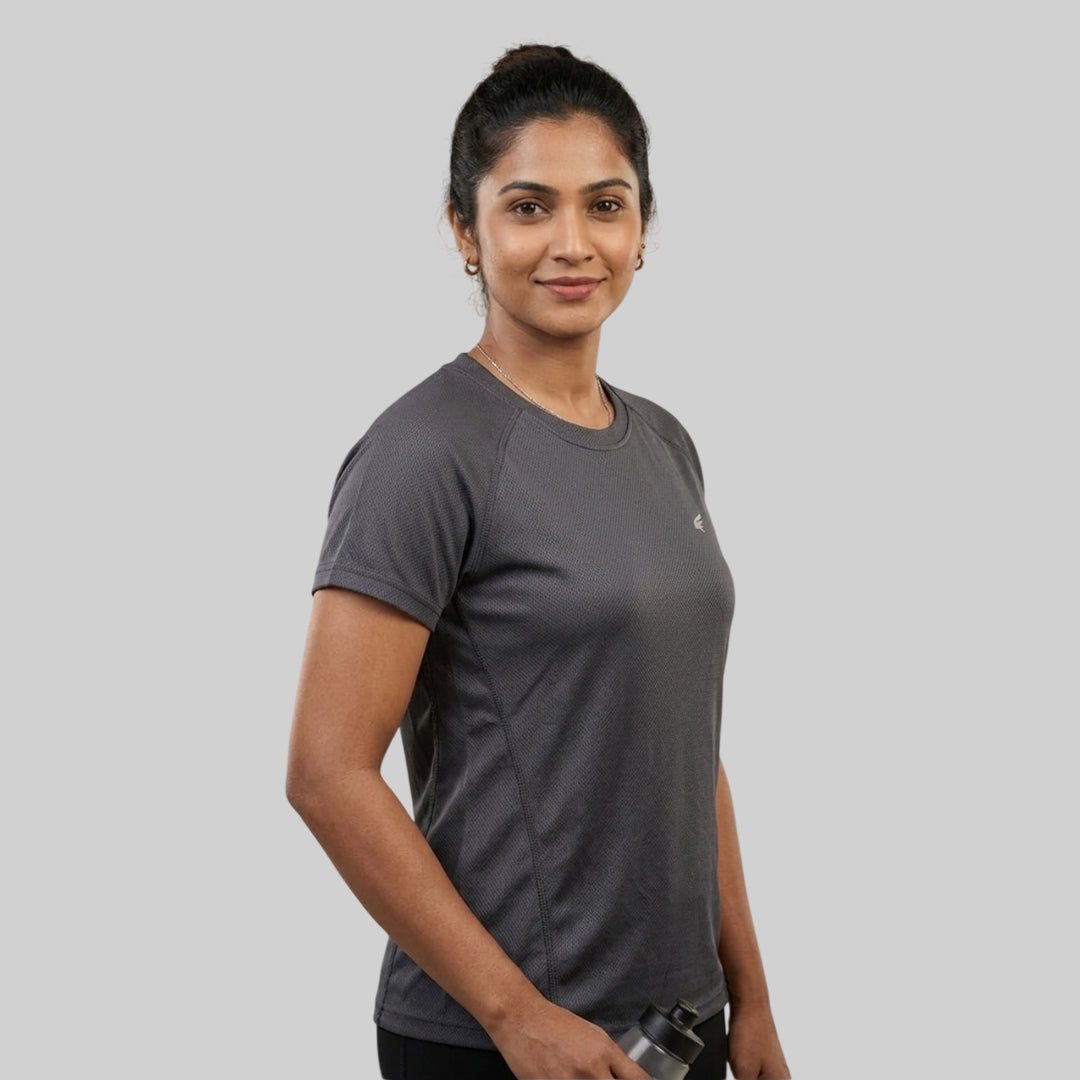 Women Solid Slim Fit Crew Neck T-Shirt ELASTO+ Stretch Fit Breathable Soft Casual Wear