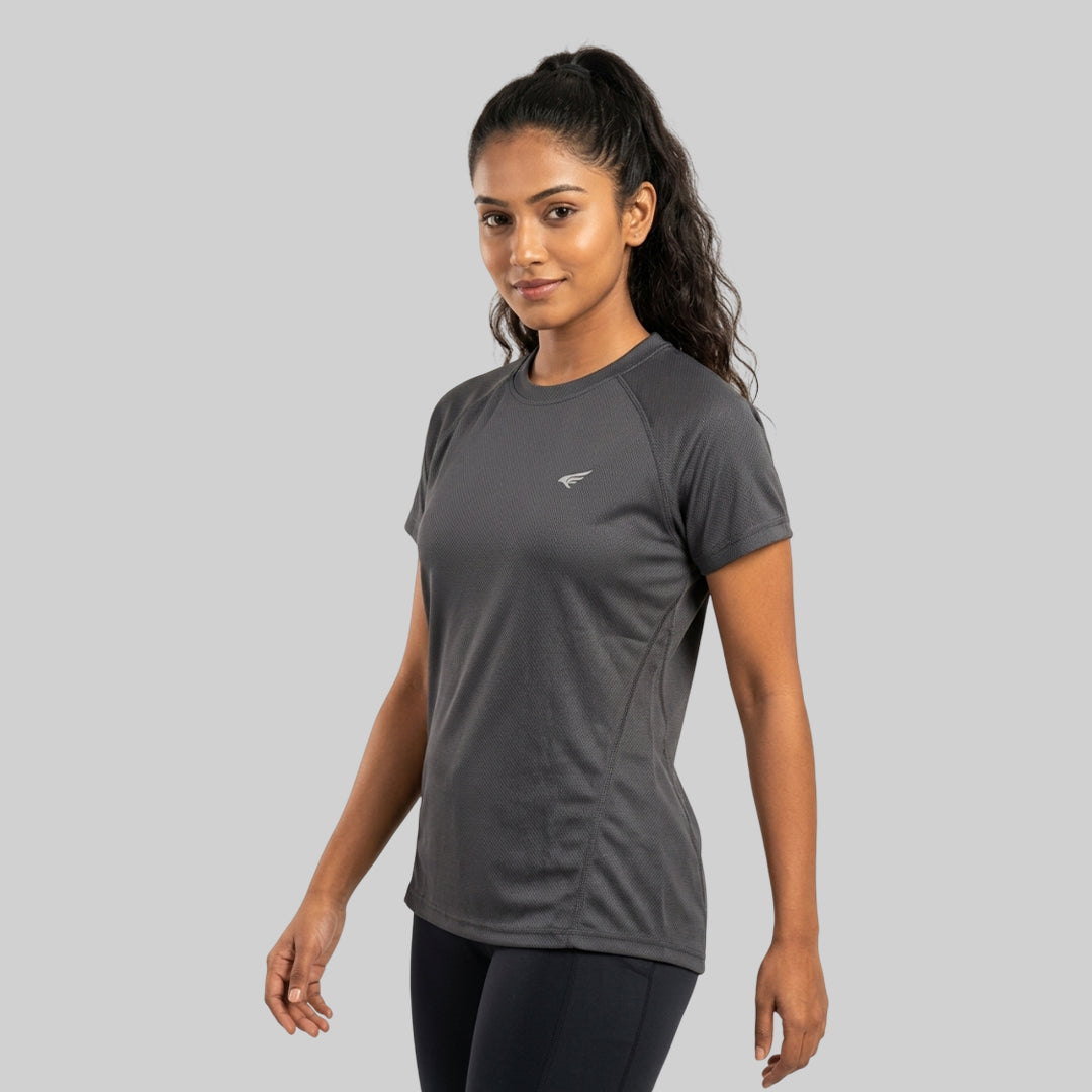 Women Solid Slim Fit Crew Neck T-Shirt ELASTO+ Stretch Fit Breathable Soft Casual Wear