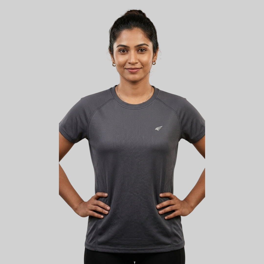 Women Solid Slim Fit Crew Neck T-Shirt ELASTO+ Stretch Fit Breathable Soft Casual Wear