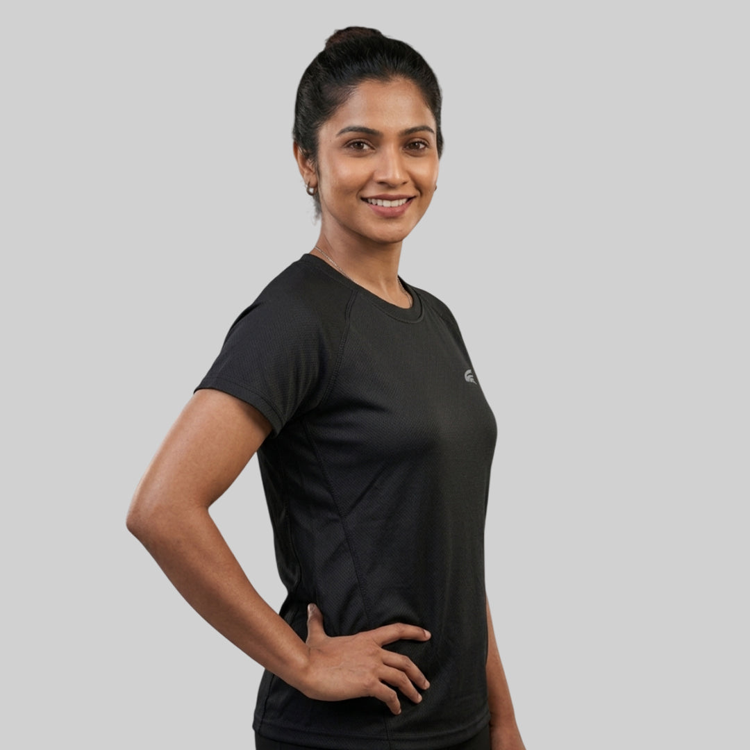 Women Solid Slim Fit Crew Neck T-Shirt ELASTO+ Stretch Fit Breathable Soft Casual Wear