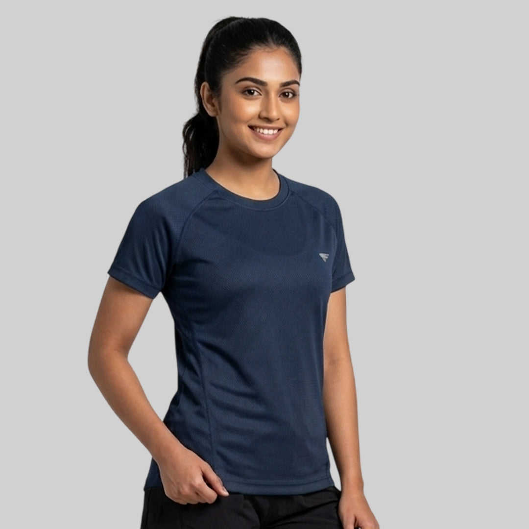 Women Solid Slim Fit Crew Neck T-Shirt ELASTO+ Stretch Fit Breathable Soft Casual Wear