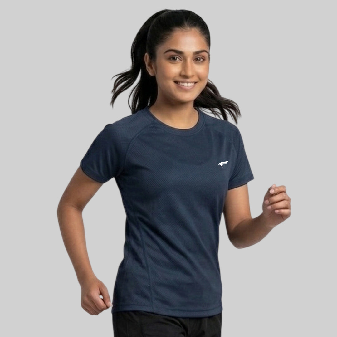 Women Solid Slim Fit Crew Neck T-Shirt ELASTO+ Stretch Fit Breathable Soft Casual Wear