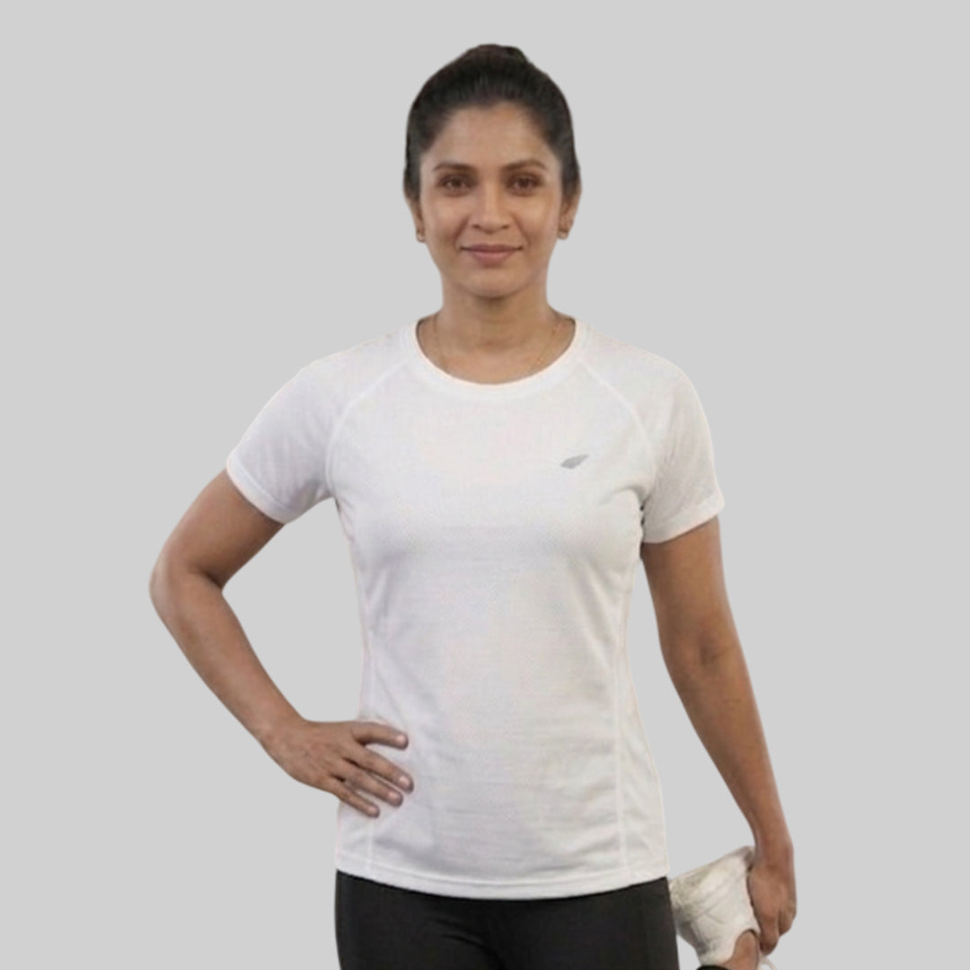 Women Solid Slim Fit Crew Neck T-Shirt ELASTO+ Stretch Fit Breathable Soft Casual Wear