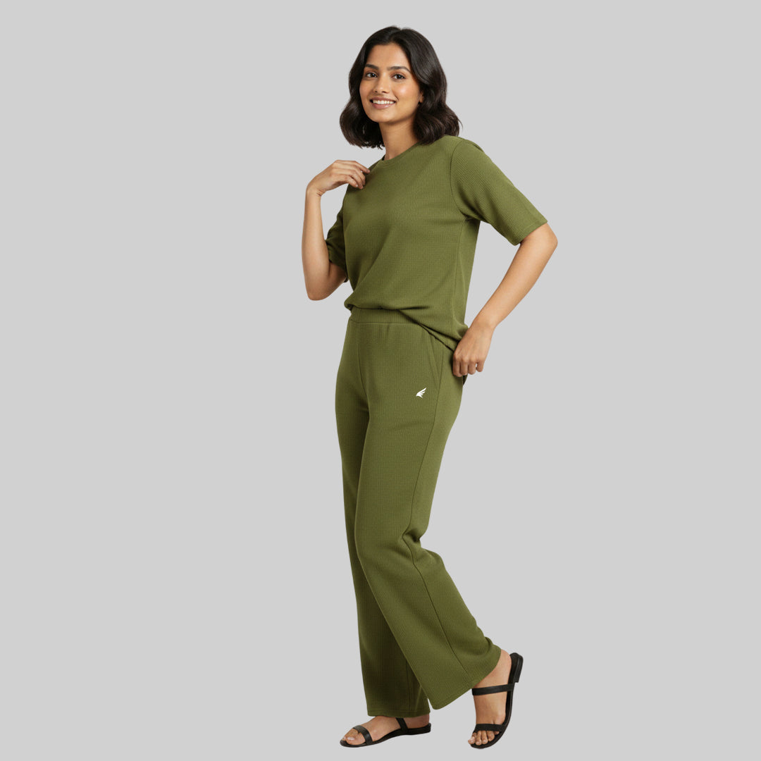 Women Cubic Melange Relaxed Fit Co-Ord Set Quick-Drying Breathable Comfortable Sports Casual Wear