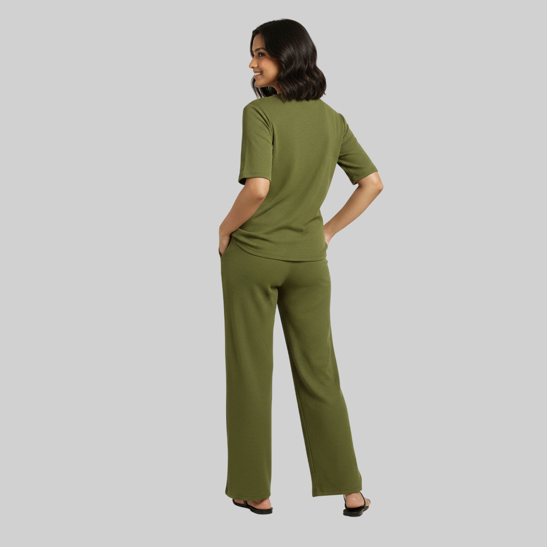 Women Cubic Melange Relaxed Fit Co-Ord Set Quick-Drying Breathable Comfortable Sports Casual Wear