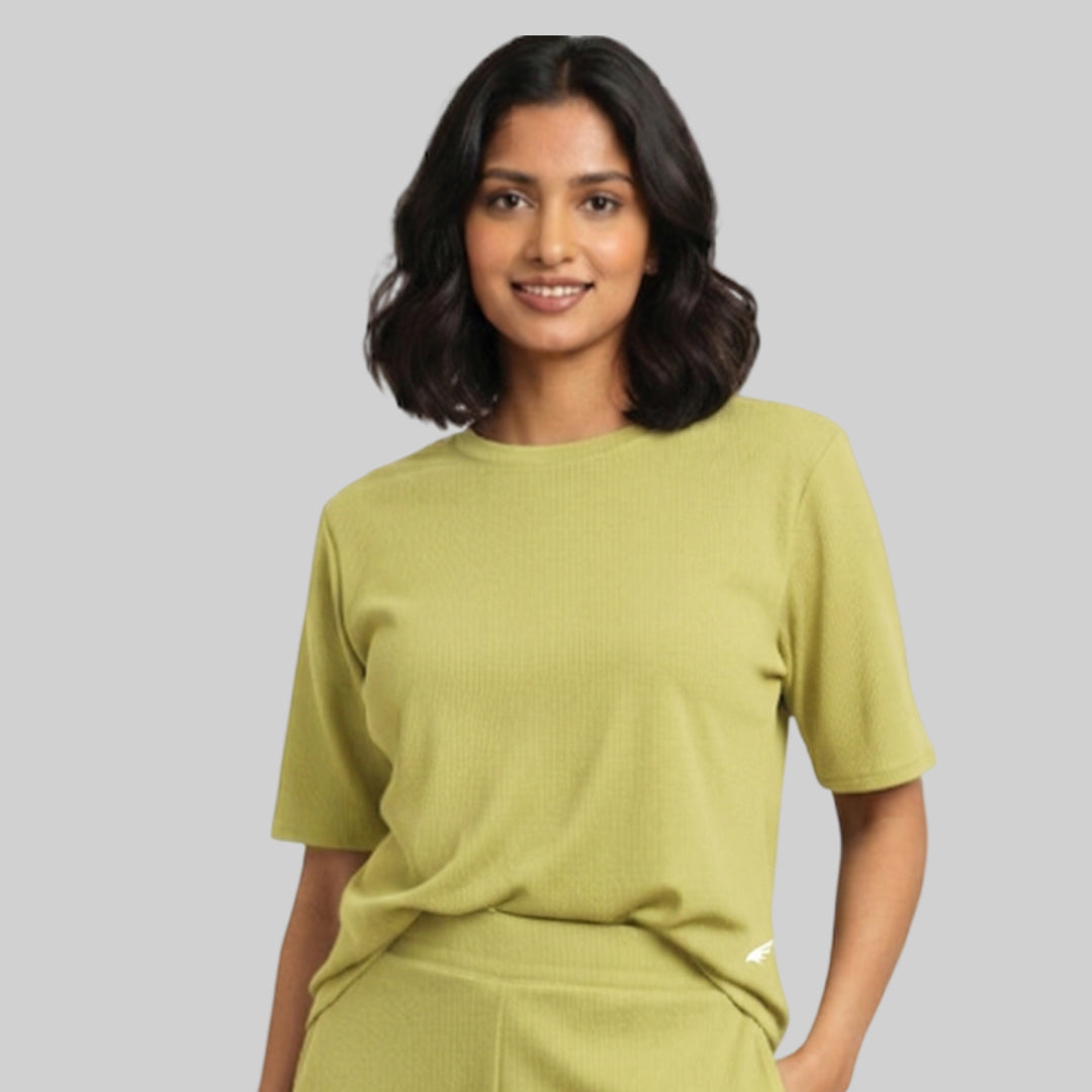 Women Cubic Melange Relaxed Fit Co-Ord Set Quick-Drying Breathable Comfortable Sports Casual Wear