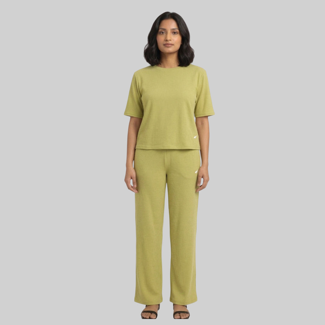 Women Cubic Melange Relaxed Fit Co-Ord Set Quick-Drying Breathable Comfortable Sports Casual Wear