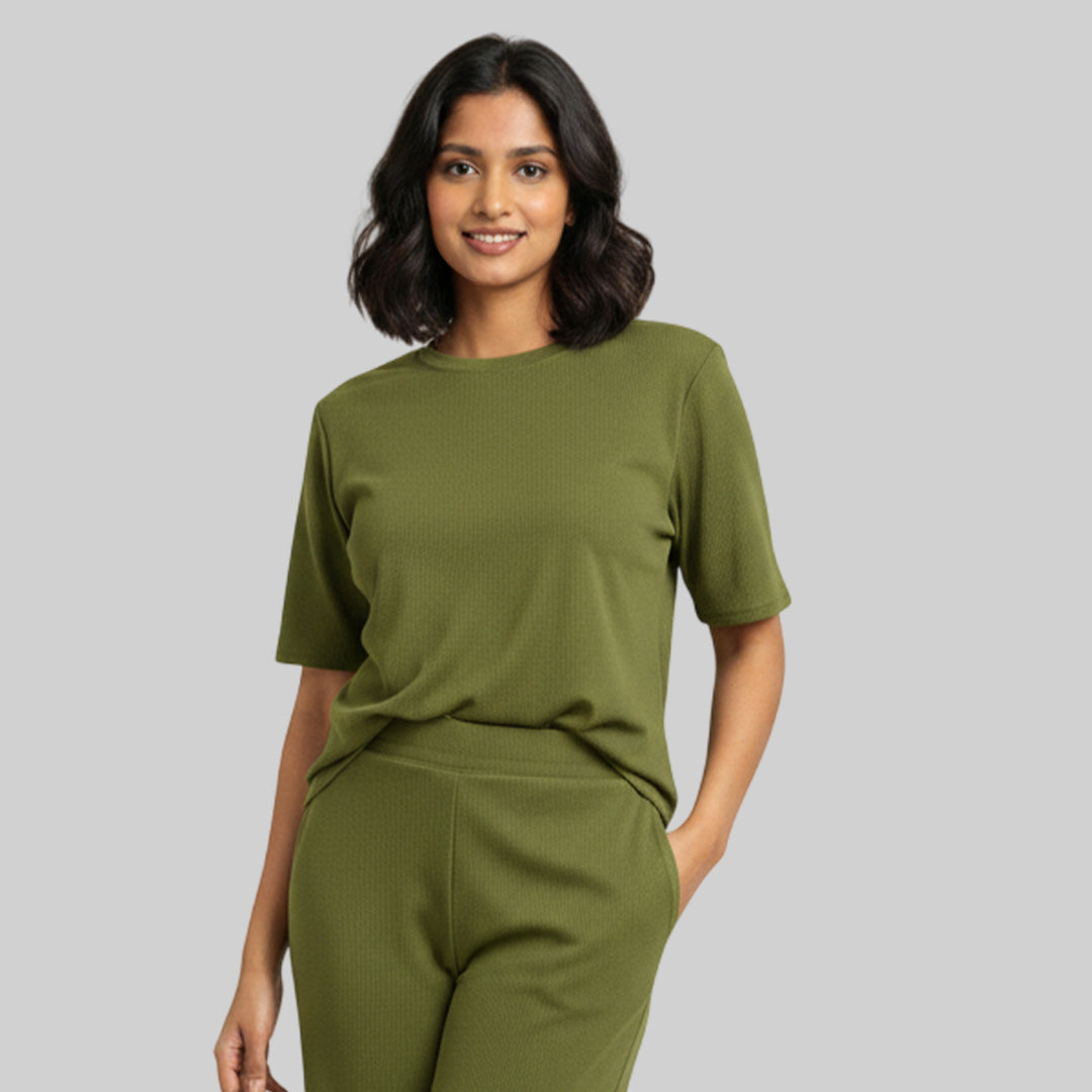 Women Cubic Melange Relaxed Fit Co-Ord Set Quick-Drying Breathable Comfortable Sports Casual Wear