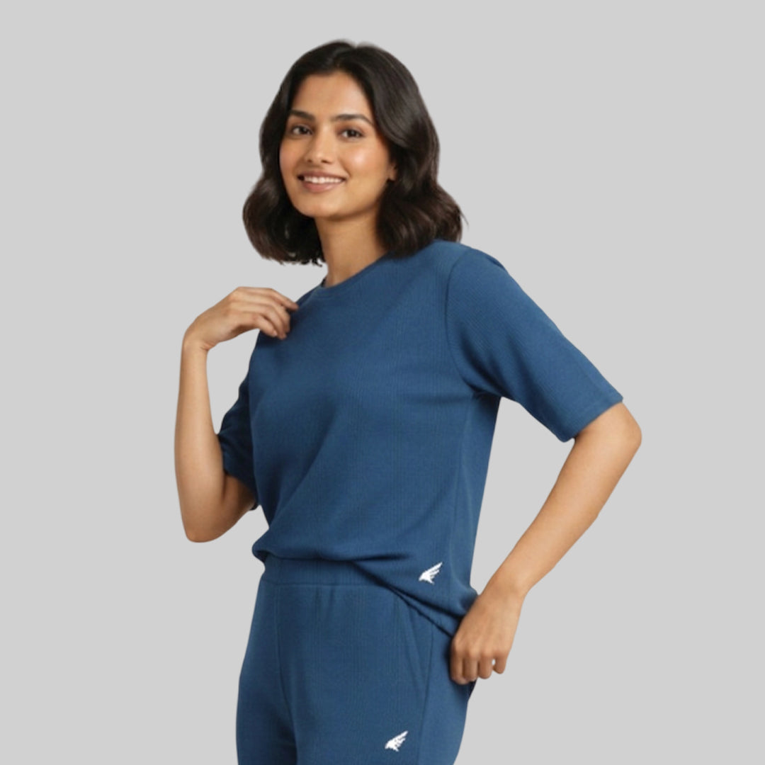 Women Cubic Melange Relaxed Fit Co-Ord Set Quick-Drying Breathable Comfortable Sports Casual Wear