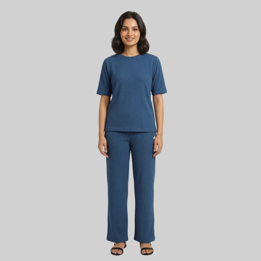Women Cubic Melange Relaxed Fit Co-Ord Set Quick-Drying Breathable Comfortable Sports Casual Wear