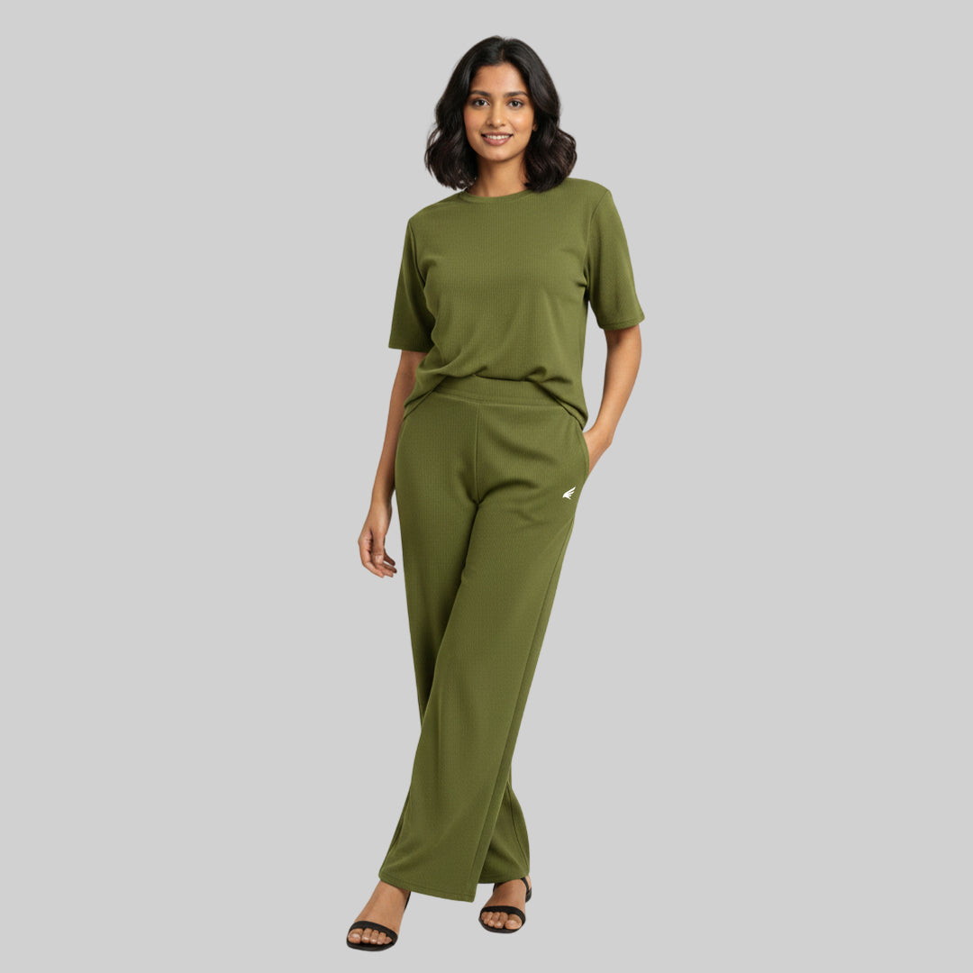 Women Cubic Melange Relaxed Fit Co-Ord Set Quick-Drying Breathable Comfortable Sports Casual Wear